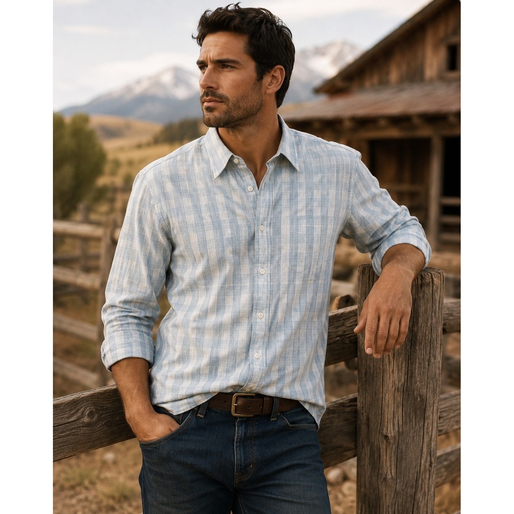 RRL Double RL Ralph Lauren Mens XL Blue Plaid Quality Shirtings Long Sleeve